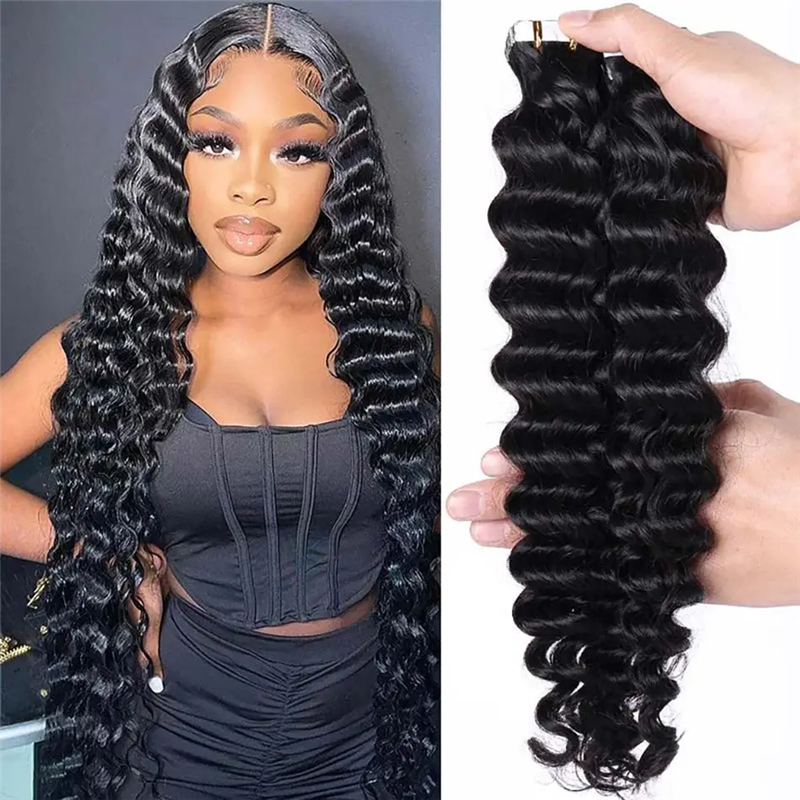 Human Hair Tape In Extensions Deep Wave（20pcs/set）